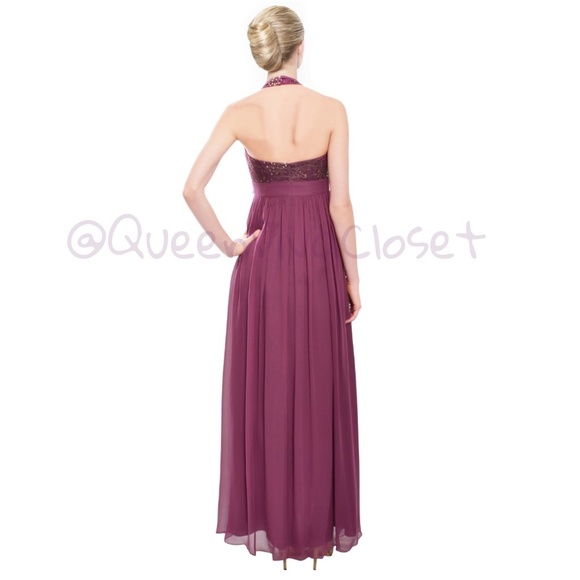 Grape plum purple rose halter maxi dress gown 10 - Picture 3 of 9